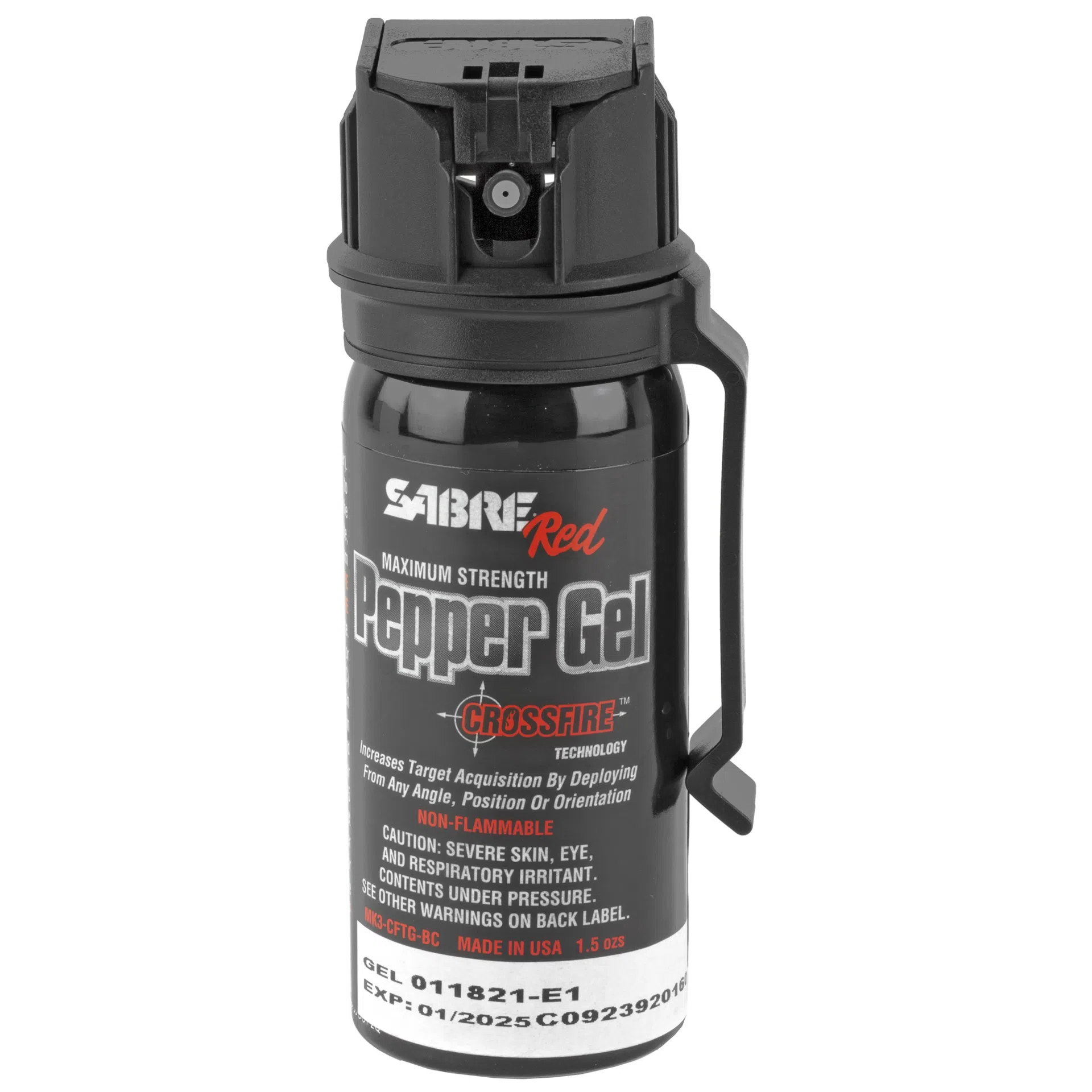 Sabre Crossfire Pepper Gel Spray for Personal Defense – 1.8 oz, Belt Clip, Black (MK3-CFTG-BC)
