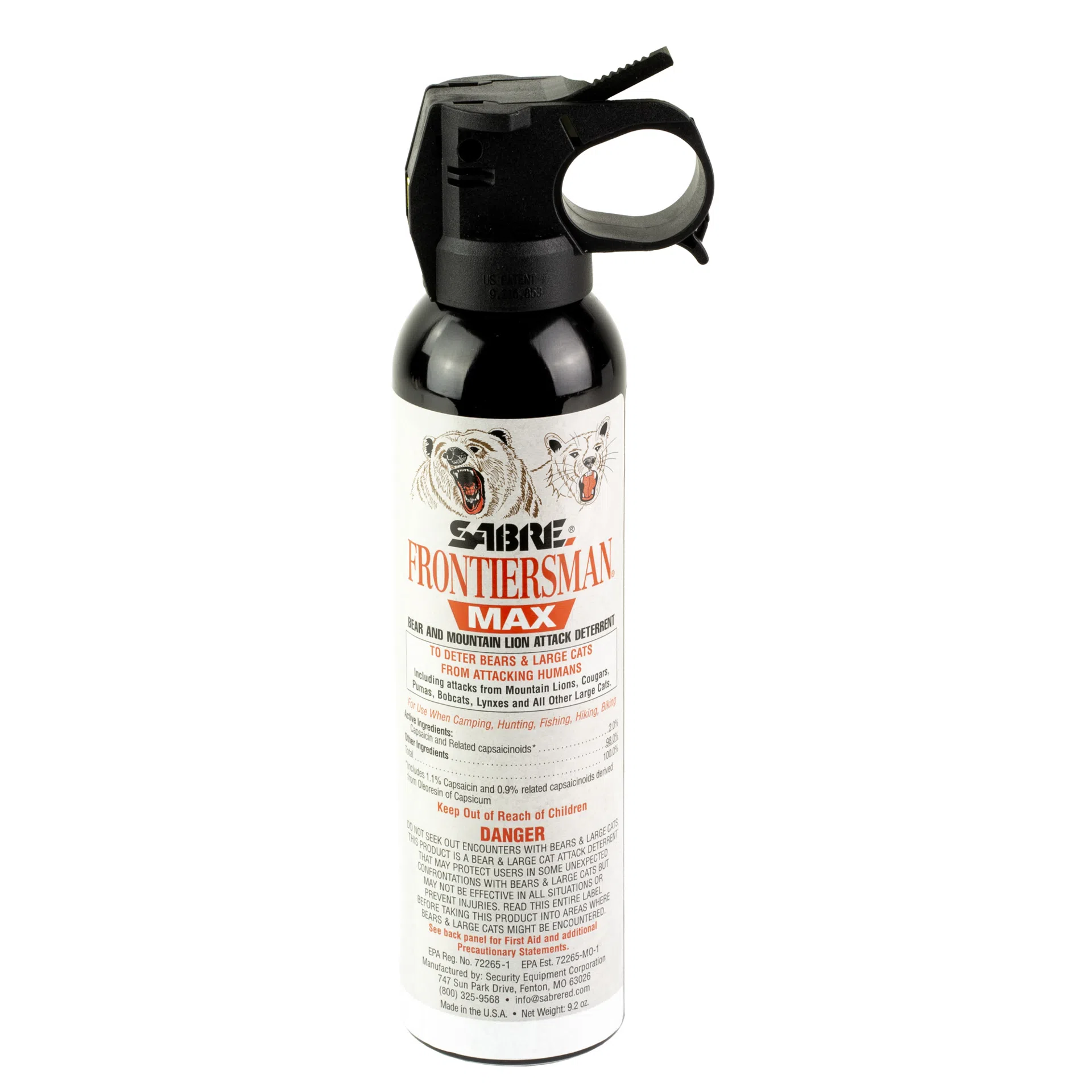 Sabre Frontiersman Max Bear Spray for Outdoor Defense – 9.2 oz, 35 ft Range, Black (FBADX-06)