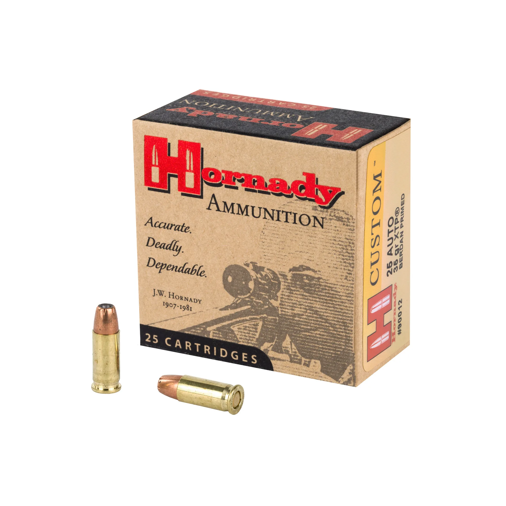 Hornady Custom Handgun Ammunition 25 ACP – 35 Grain, XTP, 25 Rounds (90012)