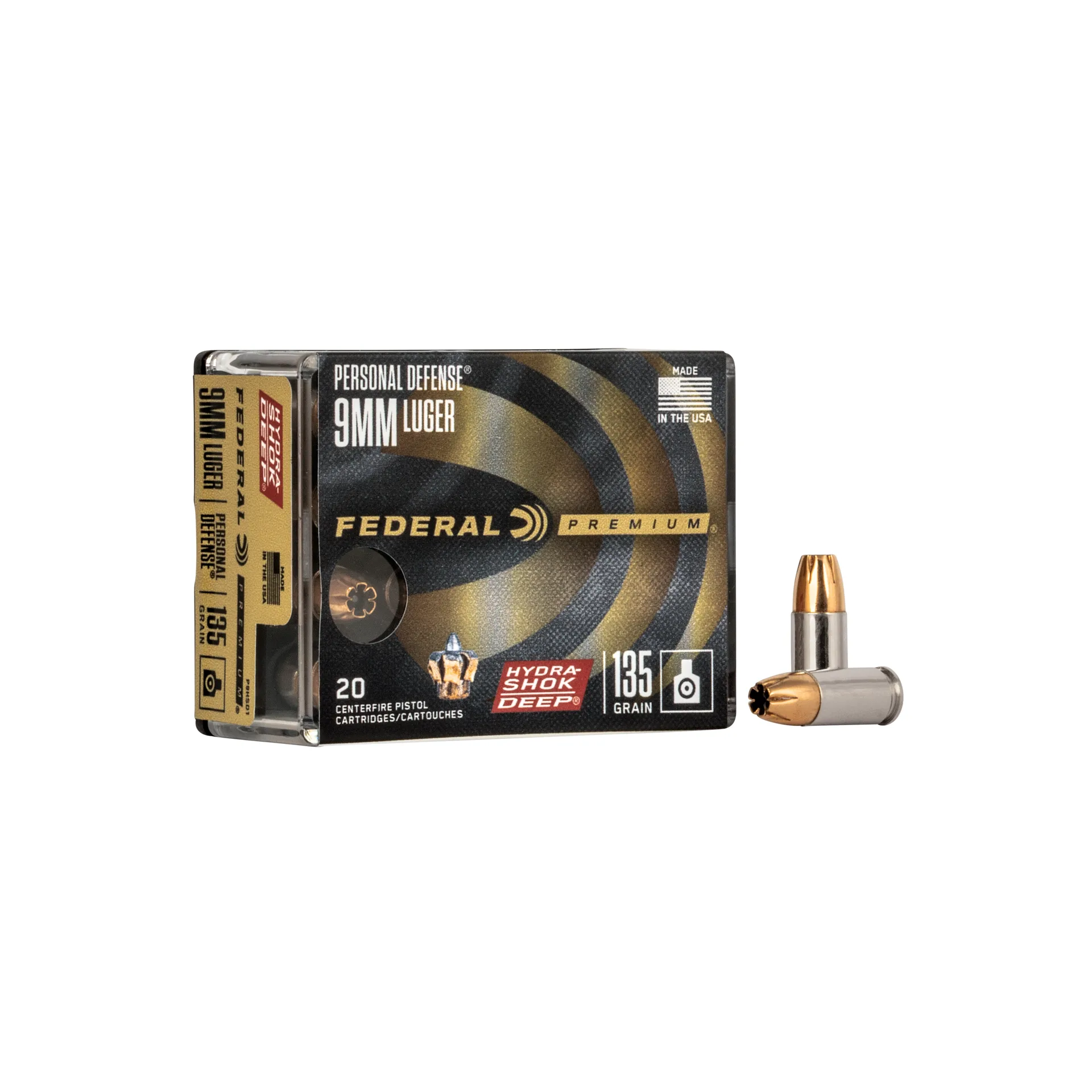 Federal Hydra-Shok Deep Handgun Ammunition 9MM 135 Gr Hollow Point - 20 Round Box (P9HSD1)