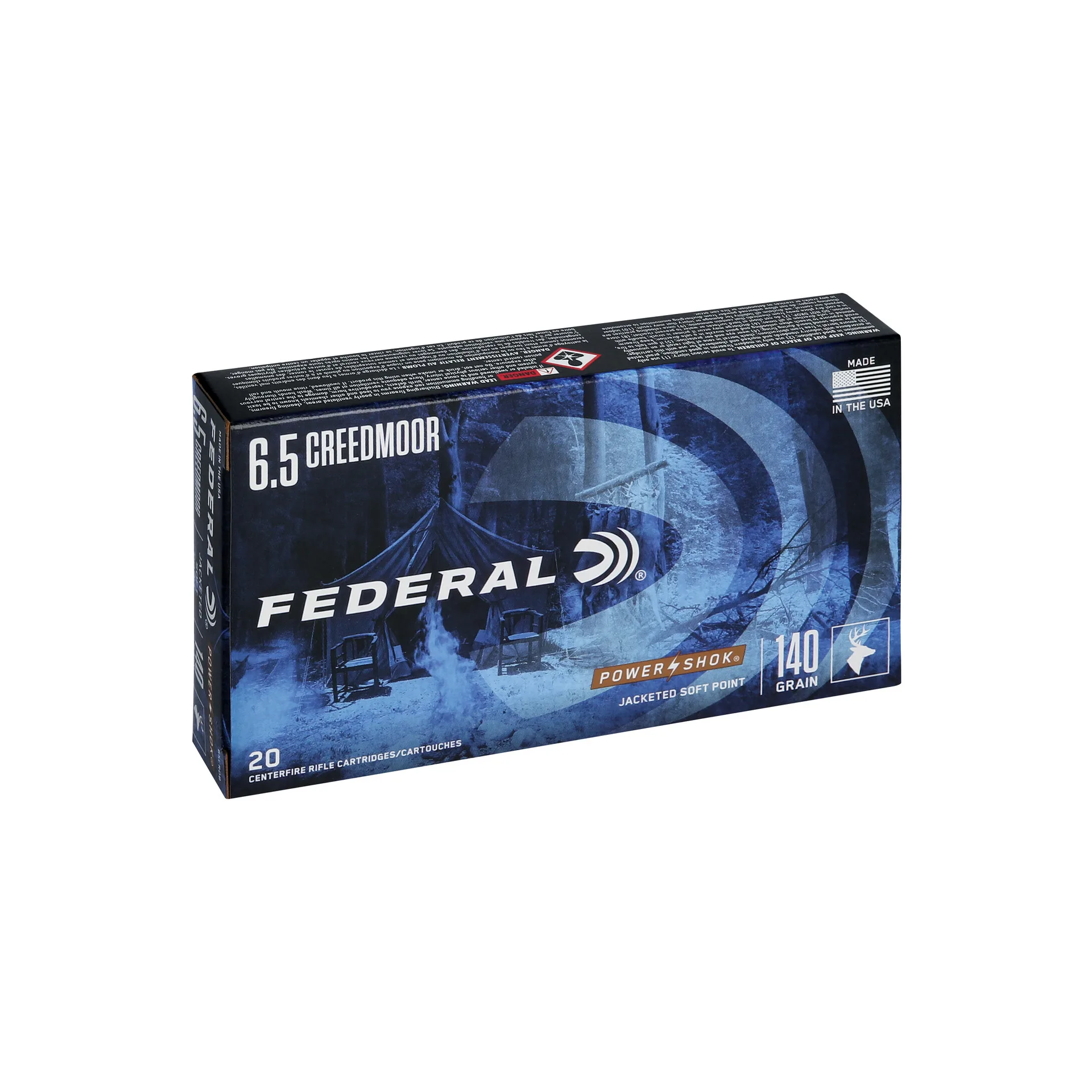 Federal PowerShok Rifle Ammunition 6.5 Creedmoor 140Gr Soft Point – 20 Rounds (65CRDB)