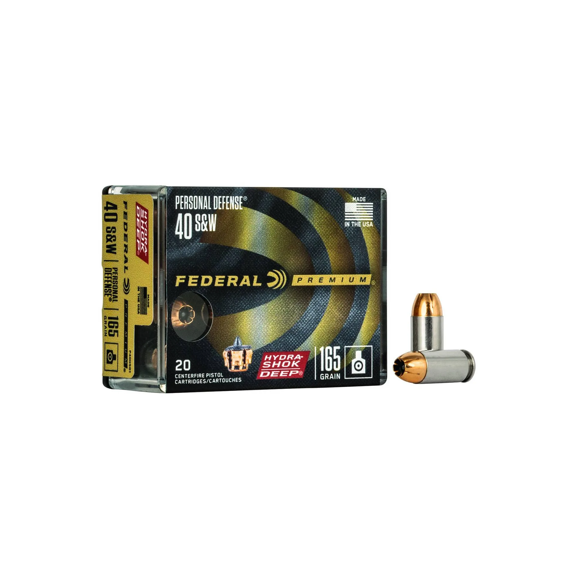 Federal Hydra-Shok Deep Handgun Ammunition 40 S&W 165 Gr Jacketed Hollow Point - 20 Round Box (P40HSD1)