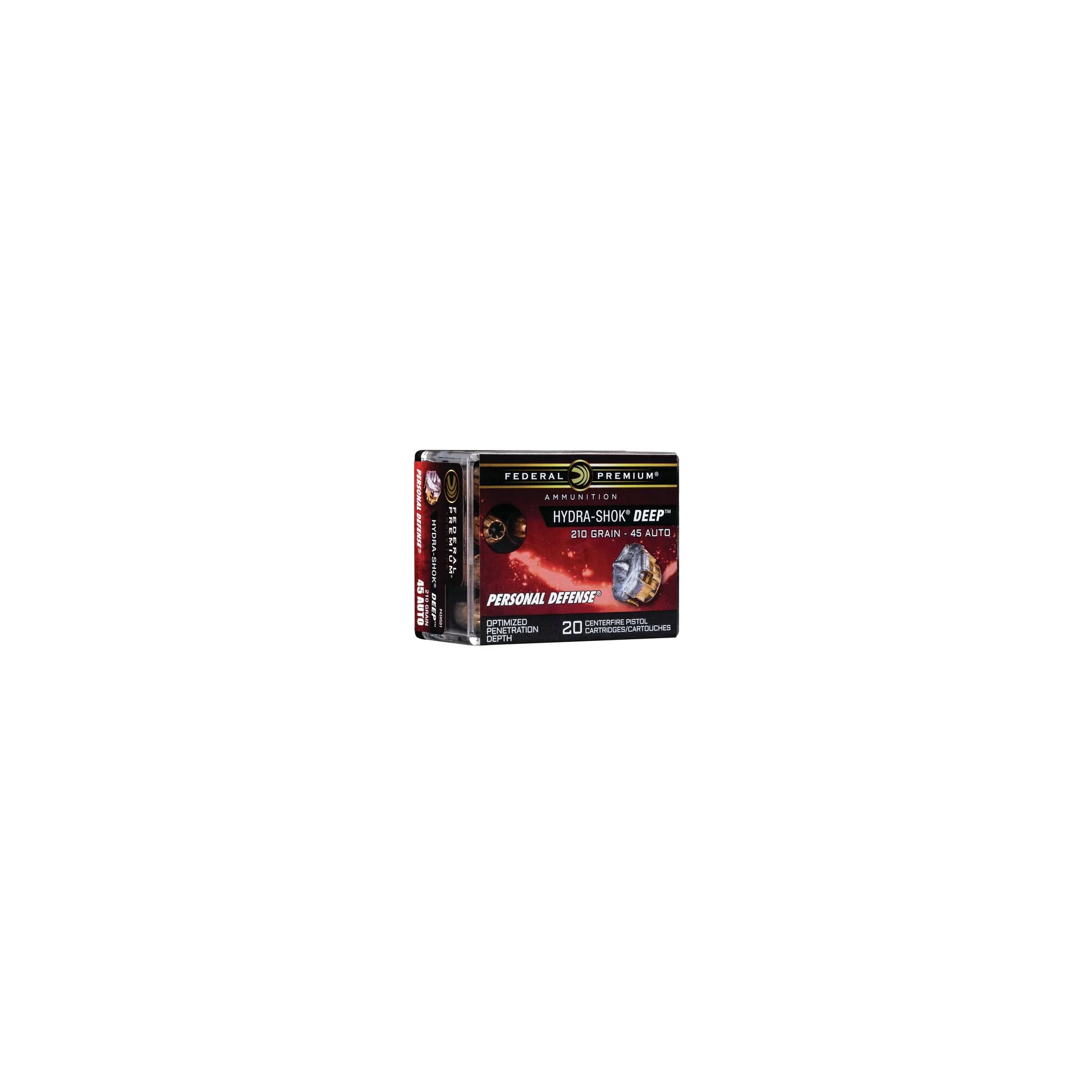 Federal Premium Hydra-Shok Deep Handgun Ammunition 45 ACP 210Gr Jacketed Hollow Point – 20 Rounds (P45HSD1)