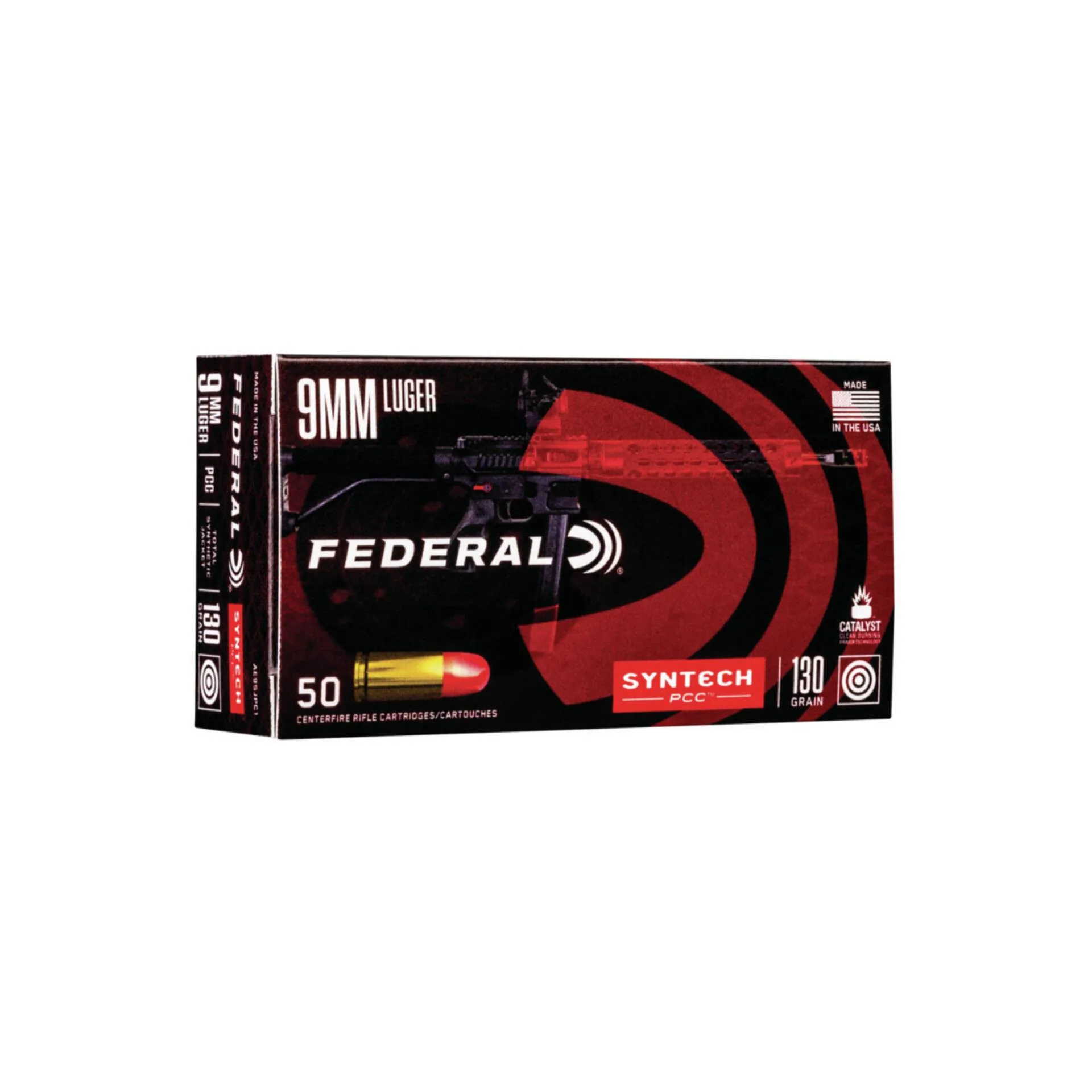 Federal American Eagle Handgun Ammunition 9mm 130Gr Total Synthetic Jacket – 50 Rounds (AE9SJPC1)