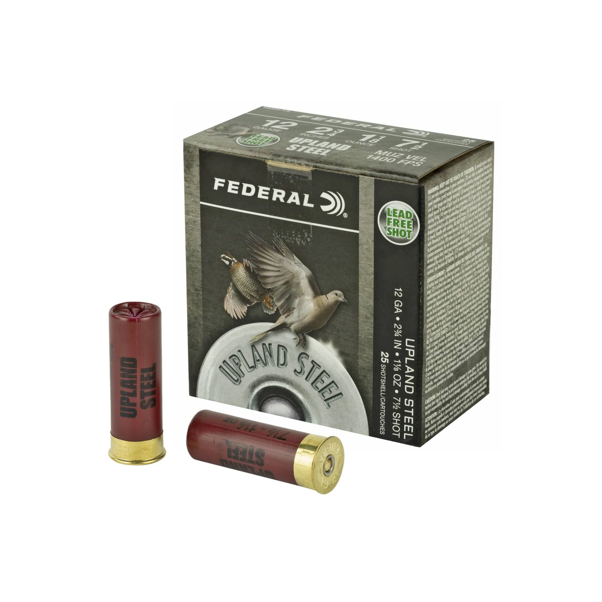 Federal Upland Steel Shotgun Ammunition 12 Gauge 2.75" #7.5 1-1/8 oz Steel Shot - 25 Rounds (USH1275)