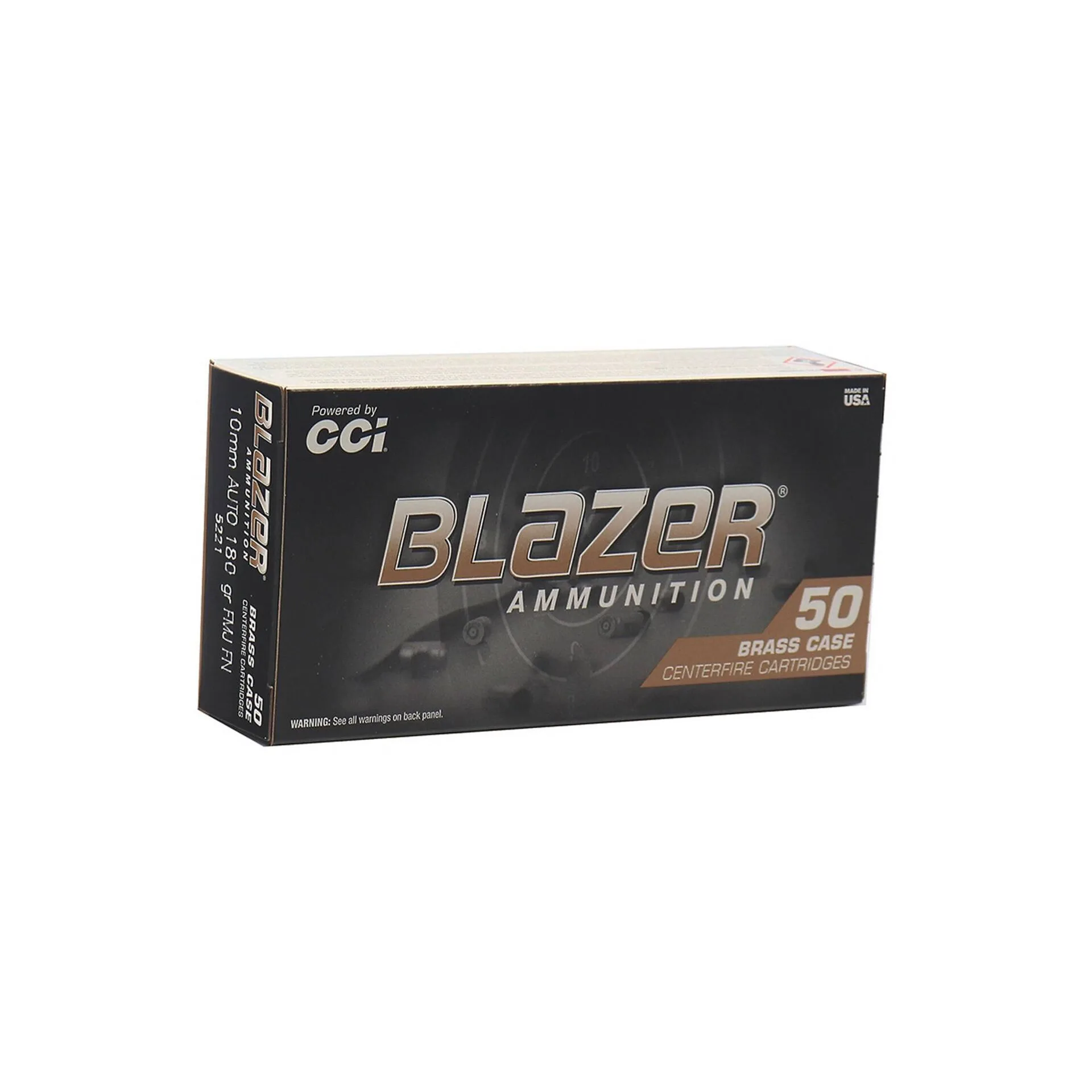 Blazer Brass Handgun Ammunition 10mm 180 Grain Full Metal Jacket – 1200 FPS, 50 Round Box (5221)