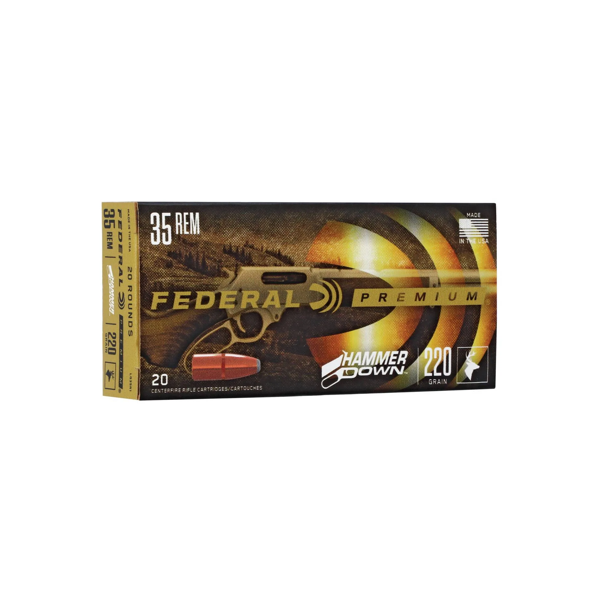 Federal Hammer Down Rifle Ammunition 35 Remington 220 Grain Soft Point for Lever Action – 20 Rounds (LG35R1)
