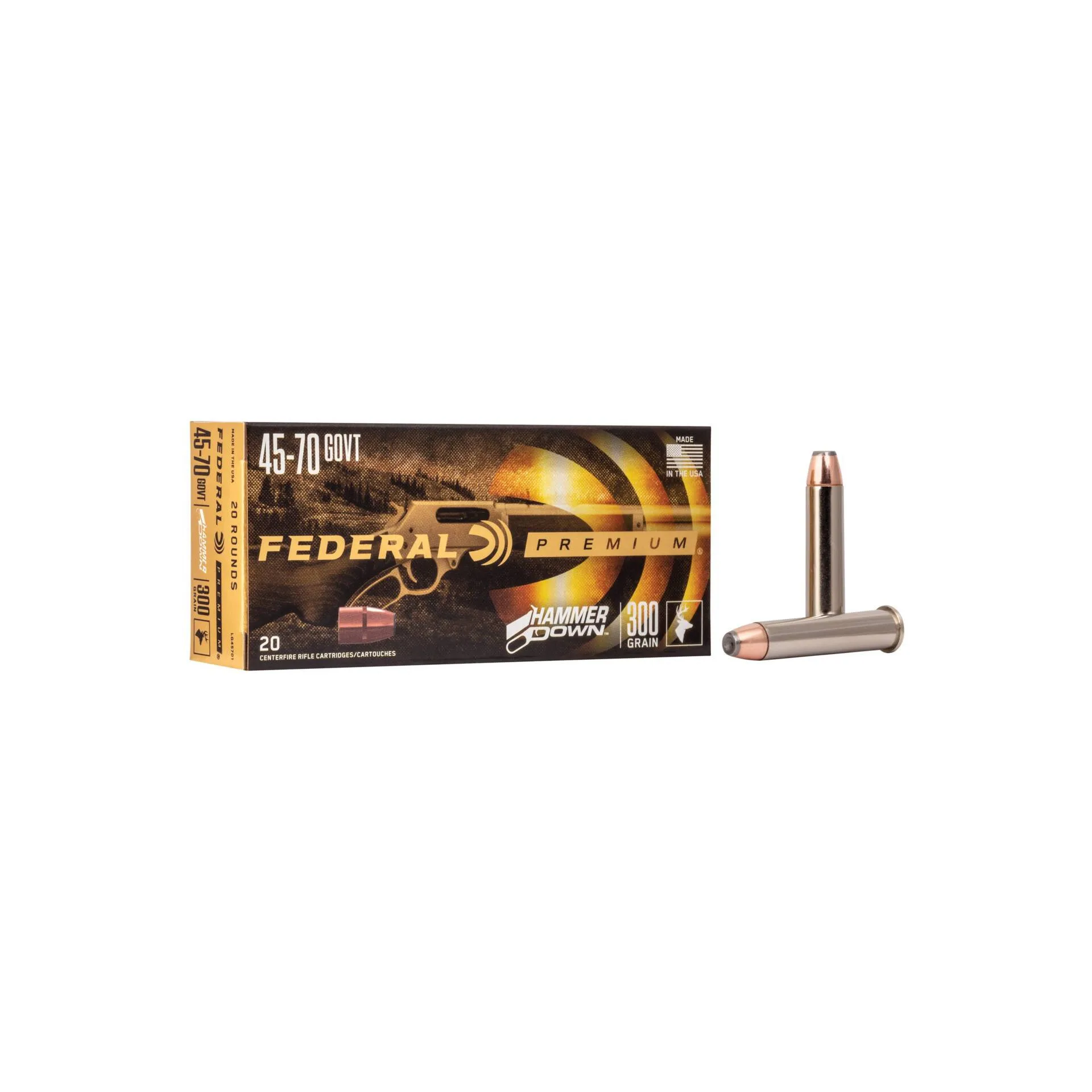 Federal Hammer Down Rifle Ammunition 45-70 Government 300 Grain Soft Point for Lever Action – 20 Rounds (LG45701)