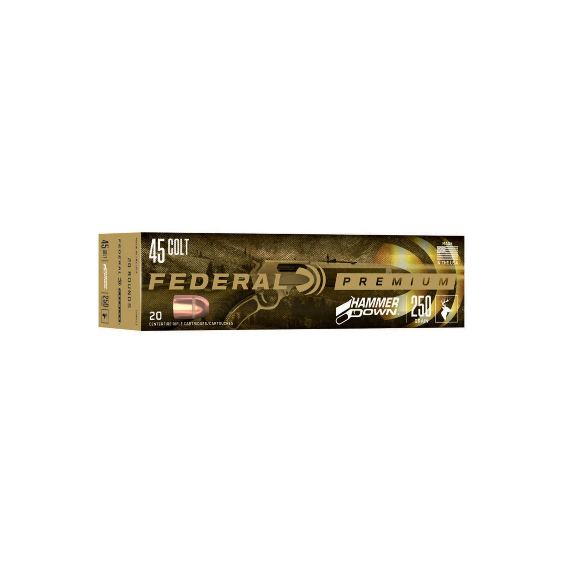 Federal Hammer Down Handgun Ammunition 45 Long Colt 250 Grain Bonded Hollow Point for Lever Action – 20 Rounds (LG45C1)